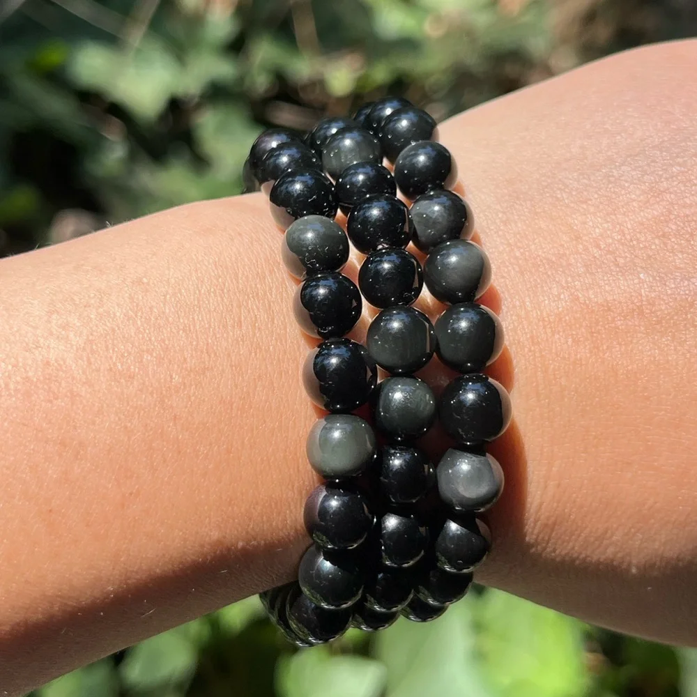 8mm stretchable rainbow‎ obsidian bracelet
